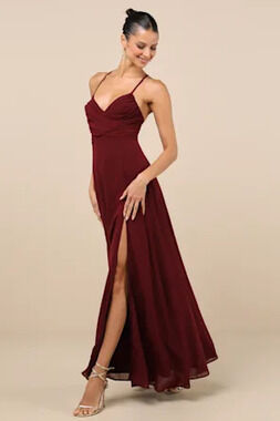 Lulus Event Ready Burgundy Backless Lace-up Maxi Dress Red - Size M